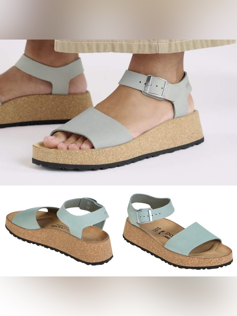Papillio by Birkenstock Glenda Sandcastle Pure Sage Nubuck Sandals EU 41 US 10